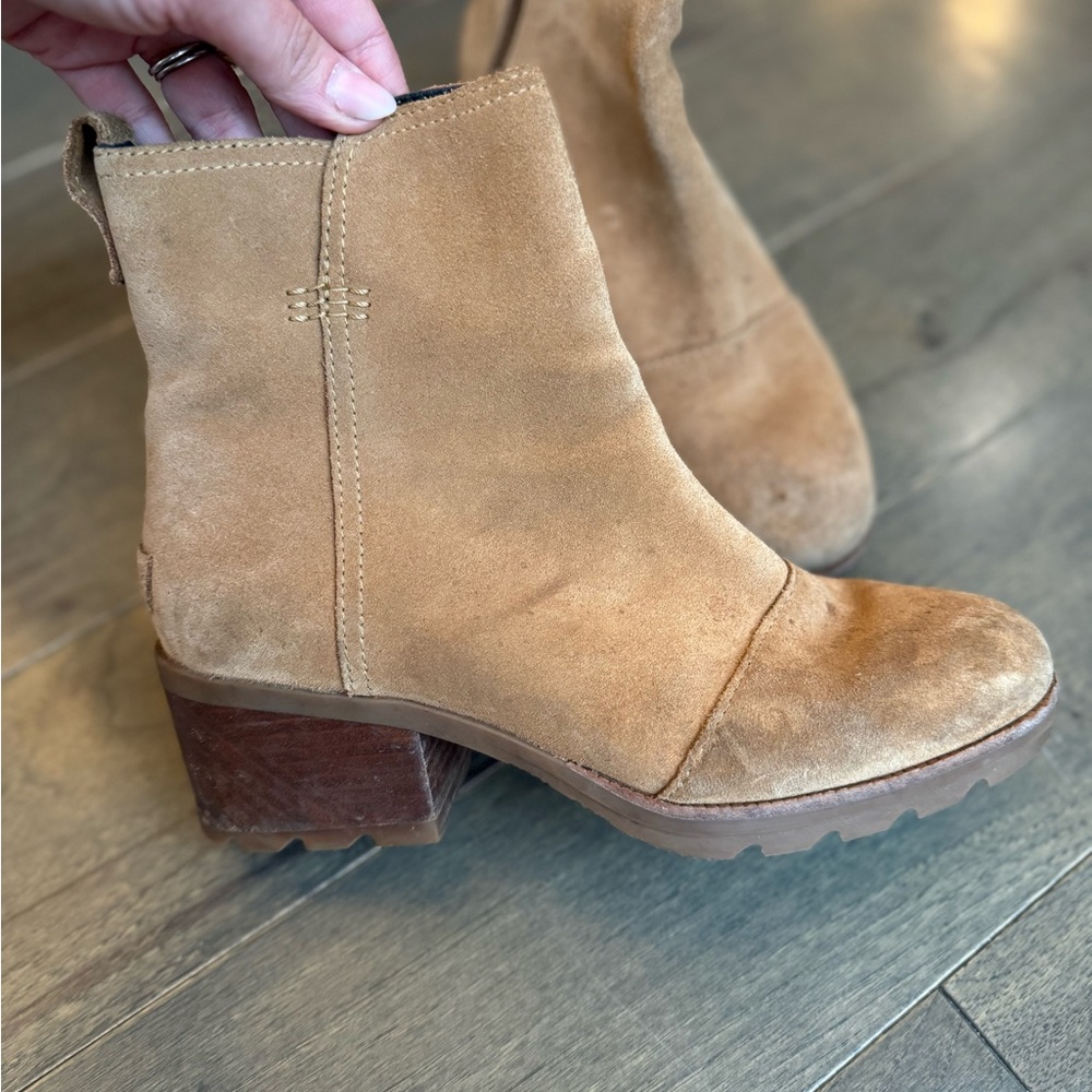 Sorel Boots Womens 7 Cate Ankle Booties Block Heels NL3380-224 Brown Suede Zip
